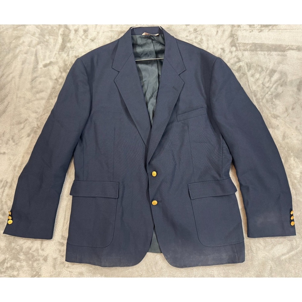 Stafford Blazer Mens 50L Navy Blue 2 Gold Button Sports Coat Worsted Wool USA